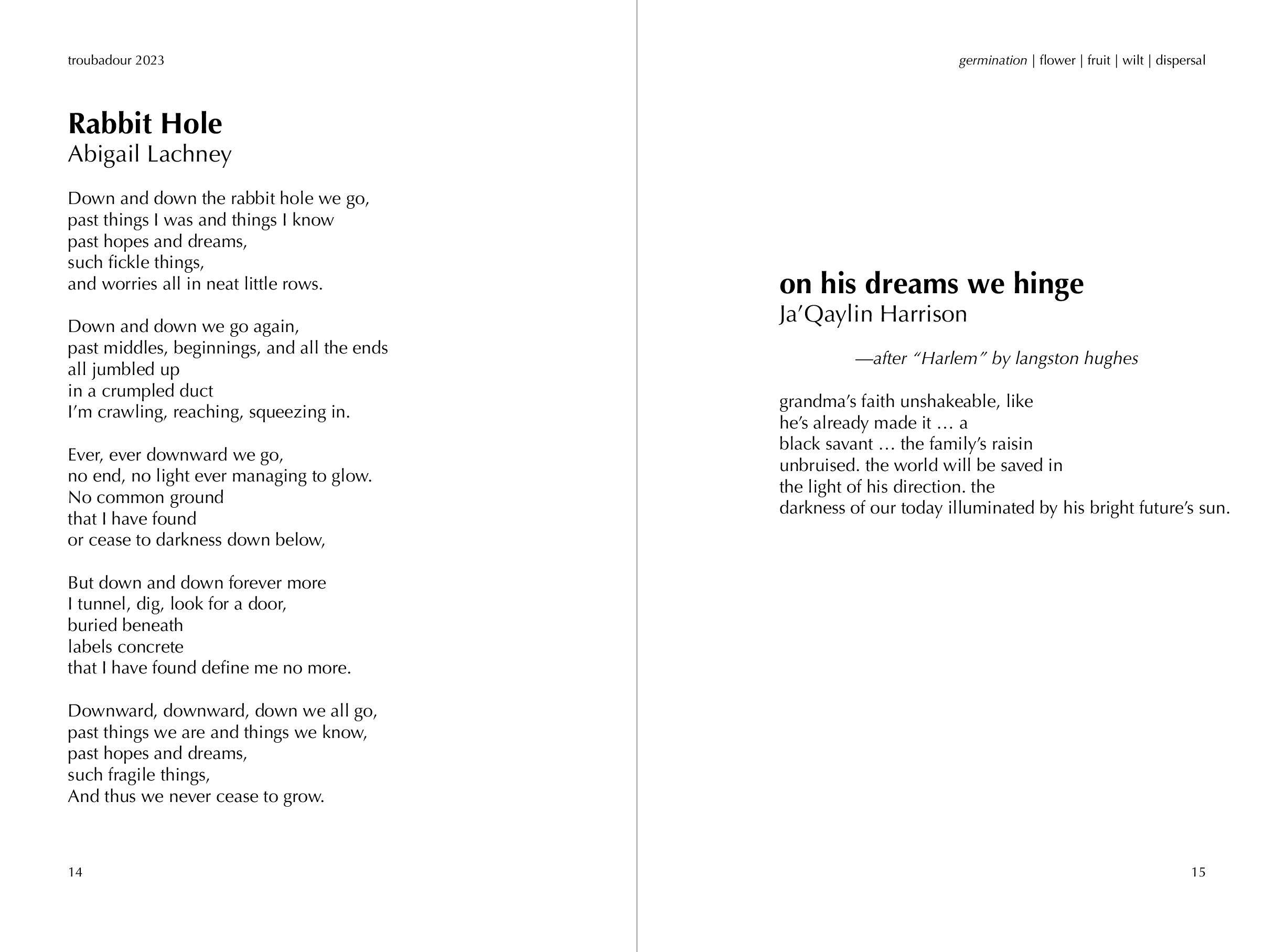 A page from Troubadour featuring poetry