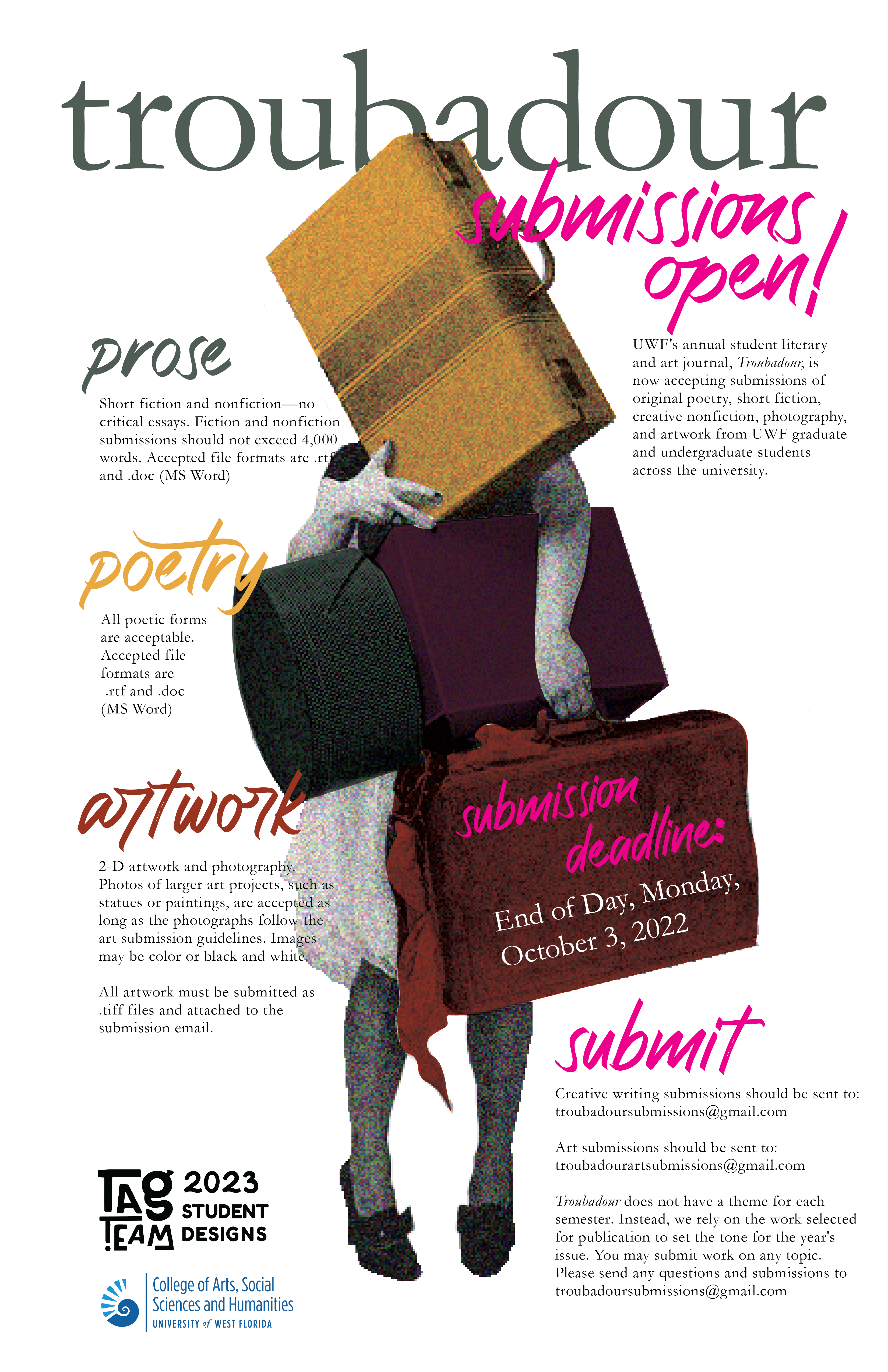 A call to artists poster for Troubadour