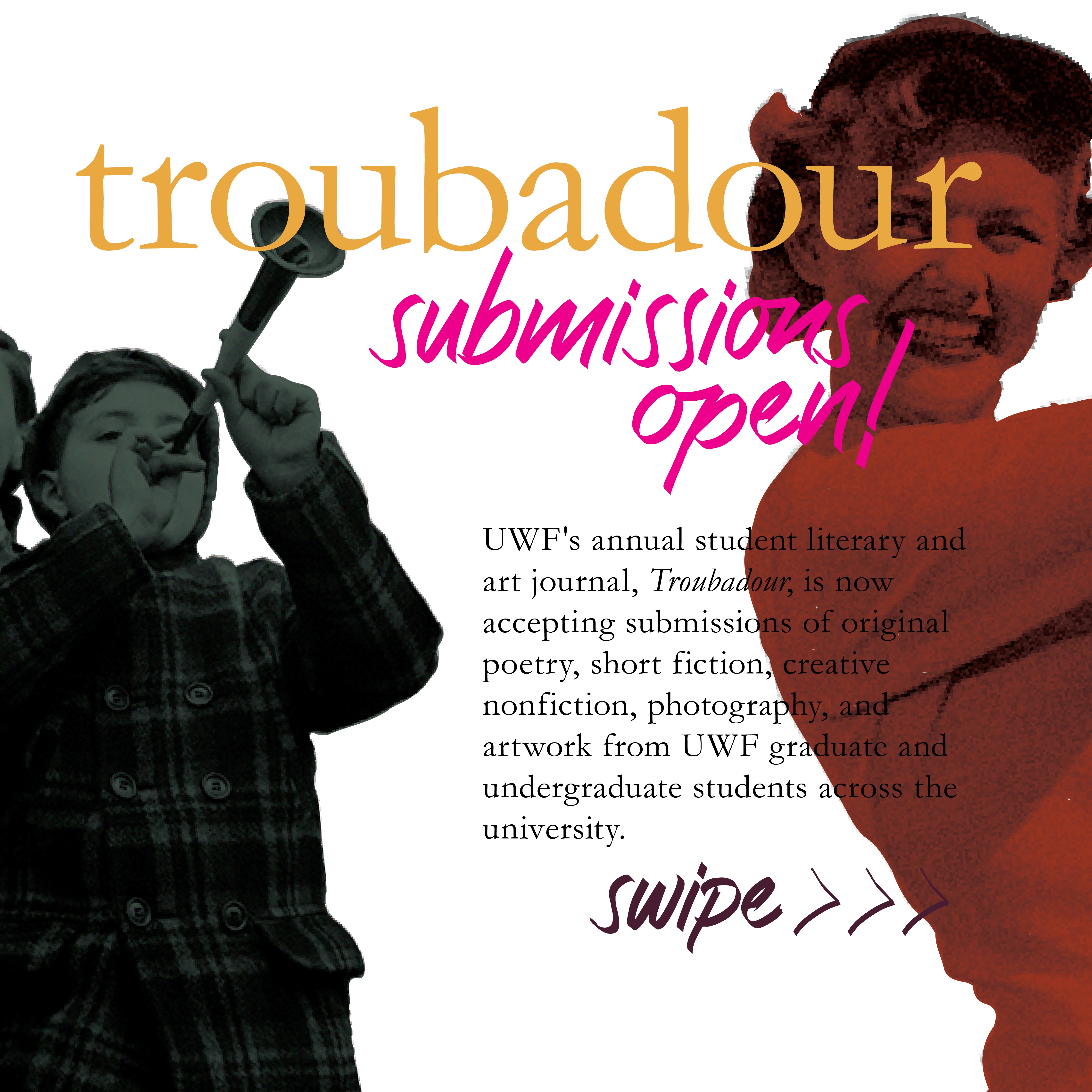 An Instagram post encouraging artists to apply for Troubadour