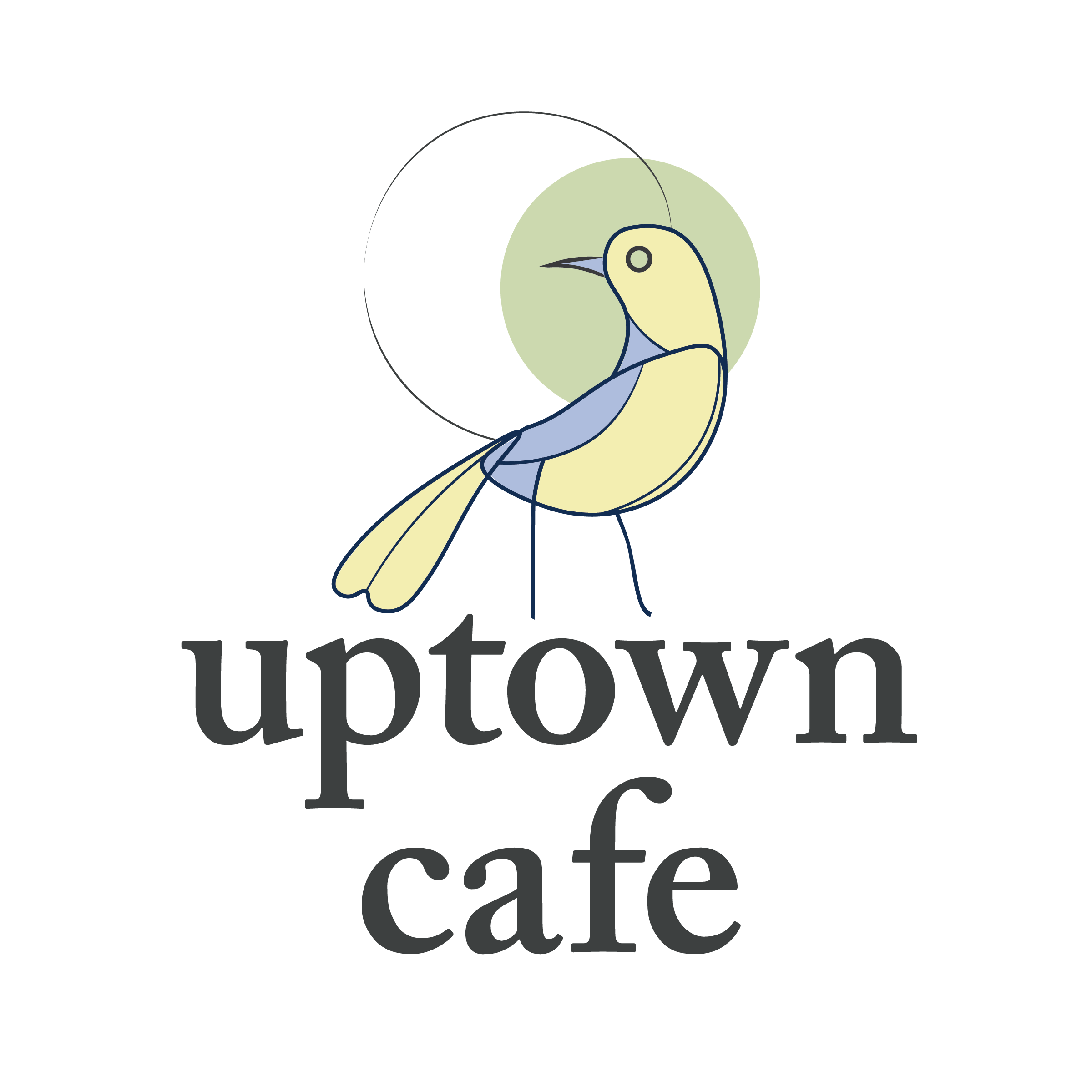 Logo for Uptown Cafe featuring a bird with Uptown Cafe in serif font underneath